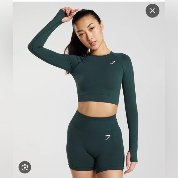 Gymshark Tops - Gymshark Forest Green Vital Seamless Long Sleeve Crop Top Size Medium